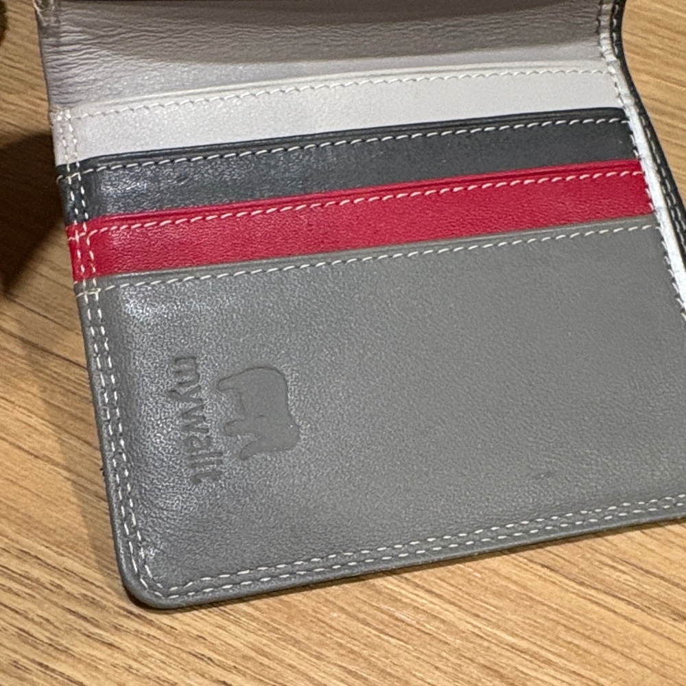 My Walit Gray and Red Leather Wallet unisex